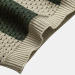 Striped Eyelet Knit Zip Up Polo Shirt