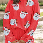 Christmas Sequined Loose Long-sleeved Top and Elastic Waist Casual Shorts Set