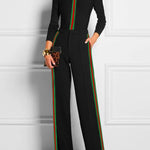 Long Sleeves Skinny Contrast Color Striped High Neck T-Shirts Tops