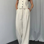 Solid Color Casual Vest Two-piece Set