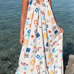 Marisol Linen Blend Unique Print A-line Slip Loose Maxi Dress