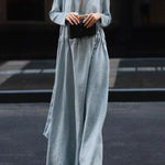 Long Sleeves Loose Elasticity Solid Color V-Neck Maxi Dresses