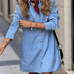 Spectacular Tencel Denim Dress with Front Ruffle in V-Neck