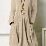 Loose Casual Long Dress Solid Color Pocket Dress