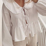 Solid Color Lace-Up Long Sleeve Cardigan Shirt