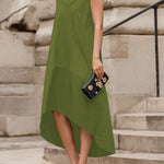 A-line High-low Solid Color Split-Joint Zipper Round-neck Maxi Dresses