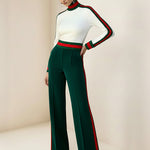 Long Sleeves Skinny Contrast Color Split-Joint Striped High Neck T-Shirts Tops
