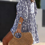 Women's V Neck Half Sleeve Floral Tunic Short Dress