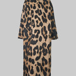 Long Sleeves Loose Buttoned Leopard Pockets Split-Joint V-Neck Outerwear Trench Coats
