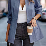 Herringbone stand collar fitted waist mid-length suit jacket