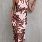 Tie Knot One Shoulder Sleeveless Floral Print Maxi Dress