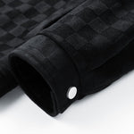 Checkerboard Print Faux Suede Pocket Jacket