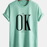 Regular Fit OK Slogan Print Cotton T-Shirt