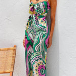 Spaghetti Strap Tie Knot Front Wide Leg Printed Jumpsuit