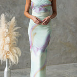 One Shoulder Watercolor Swirl Maxi Bodycon Dress