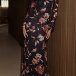 Round Neck Long Sleeves Floral Print Maxi Dress