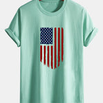 Regular Fit American Flag Print Cotton T-Shirt
