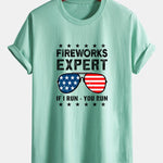 Regular Fit American Flag Sunglasses Print Cotton T-Shirt