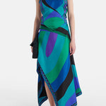 Margovil Printed Halter Tie Knot Backless Top and Irregular Hem Maxi Skirt Set