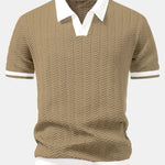 Texture Contrast Knitted V Neck Polo Shirt & Slim Fit Tapered Trousers