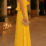 Margovil Elegant Strapless Tube Ruffle Pleated Maxi Dress