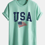 Regular Fit USA Flag Print Cotton T-Shirt