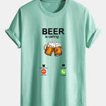 Regular Fit Beer Is Calling Print Cotton T-Shirt