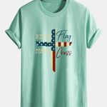 Regular Fit Retro American Flag Cross Print Cotton T-Shirt