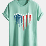 Regular Fit Heart Shaped Fighter Jets USA Flag Print Cotton T-Shirt