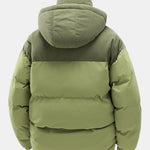 Corduroy Patchwork Hooded Puffer Jacket