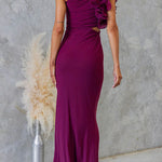 Frill One Shoulder Sleeveless Cut Out Waist Mesh Maxi Dress