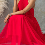 Margovil Bow Knot Halter Open Back Tulle Maxi Dress