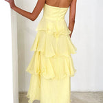 Margovil Strapless Empire Waist Ruffle Layered Maxi Dress