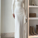 Long Sleeves Draped Slit Maxi Party Dress (7 Colors Available!)