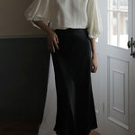 Margovil High Waist Comfy Satin Midi Skirt