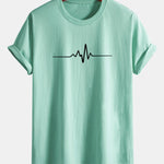 Regular Fit Heartbeat Flatline Print Cotton T-Shirt