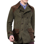 Vintage Herringbone Wool And Suede Patchwork Double-Breasted Casual Coat