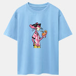 Vacation Pink Panther Print Drop Shoulder Oversize T-Shirt