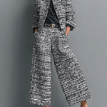 Women's Tweed Blend Single-Breasted Cropped Jacket And Wide-Leg Pants Set