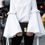 Flared Sleeves Loose Ruffled Solid Color Split-Joint Round-Neck T-Shirts Tops