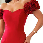 My Type Flower Detail Sweetheart Neck Strapless Slit Midi Dress