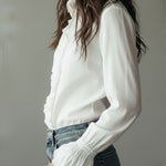 Elegant Ruffled Button-Down Long Sleeve Shirt With Flared Cuffs