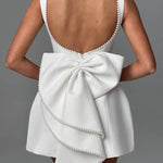 Stylish Pearl-embellished Large Bow Slim-fit Mini Dress