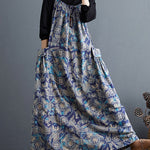Artistic Retro Ramie Cotton Loose 3 Colors Floral Printed Square-Neck Sleeveless Strap Dress