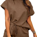 Women's Solid Textured Drawstring Shorts Set