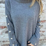 women's casual turtleneck button sweater