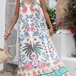 Marisol Linen Blend Unique Print A-line Slip Loose Maxi Dress