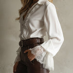 Elegant Cotton Blend Lace Bell Sleeves Blouse