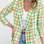 Long sleeve pocket printed double breasted casual jacket