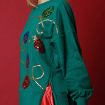 Christmas Lights Sequin Slit Pullover Sweatshirt